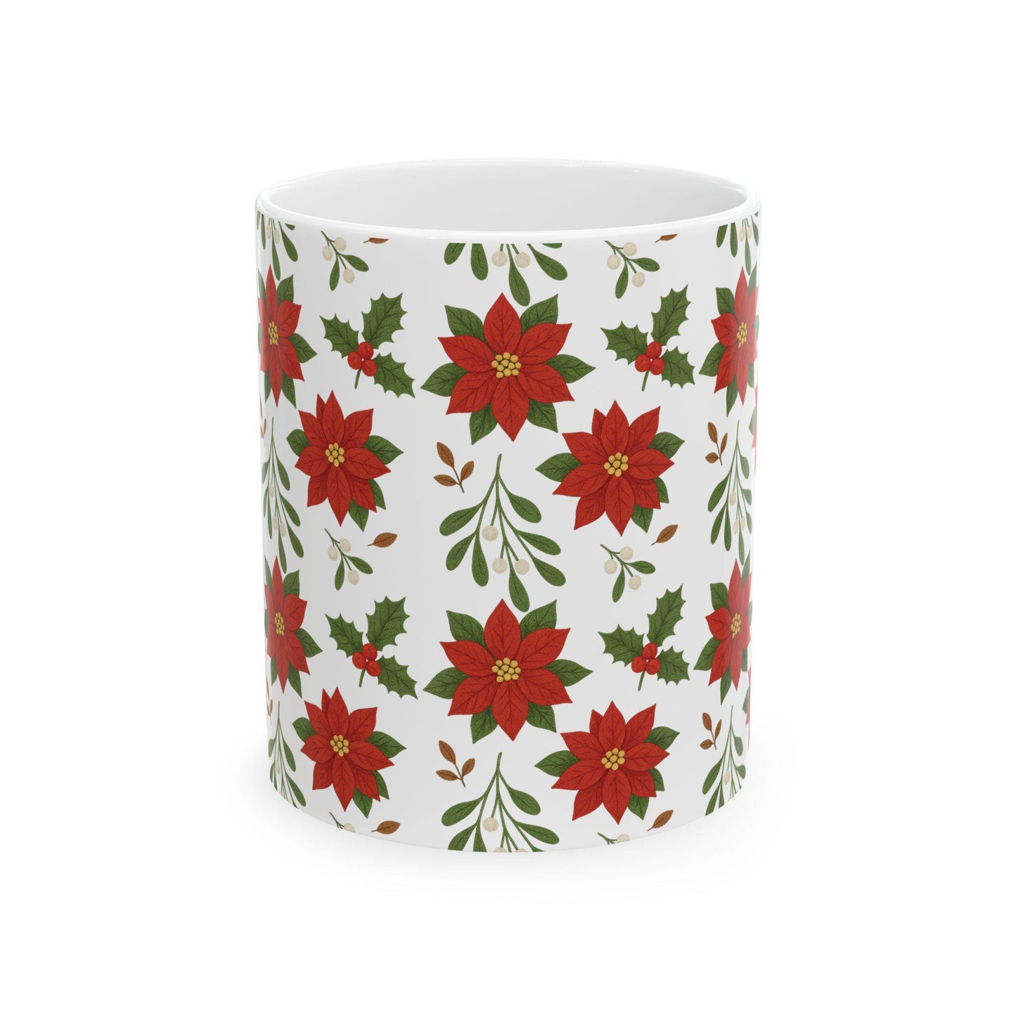 Festive Poinsettia Ceramic Mug | Holiday Coffee Cup, Christmas Gift, Flower Mug, Seasonal Drinkware, Winter Decor