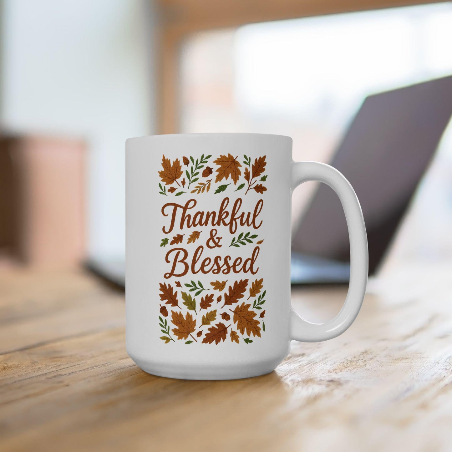 Thankful & Blessed Ceramic Mug | Fall Decor Gift for Coffee Lovers | Autumn Harvest, Thanksgiving, Hot Cocoa, Tea, Holiday Gift