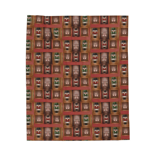 Nutcracker Pattern Velveteen Blanket | Holiday Toy Soldier Plaid
