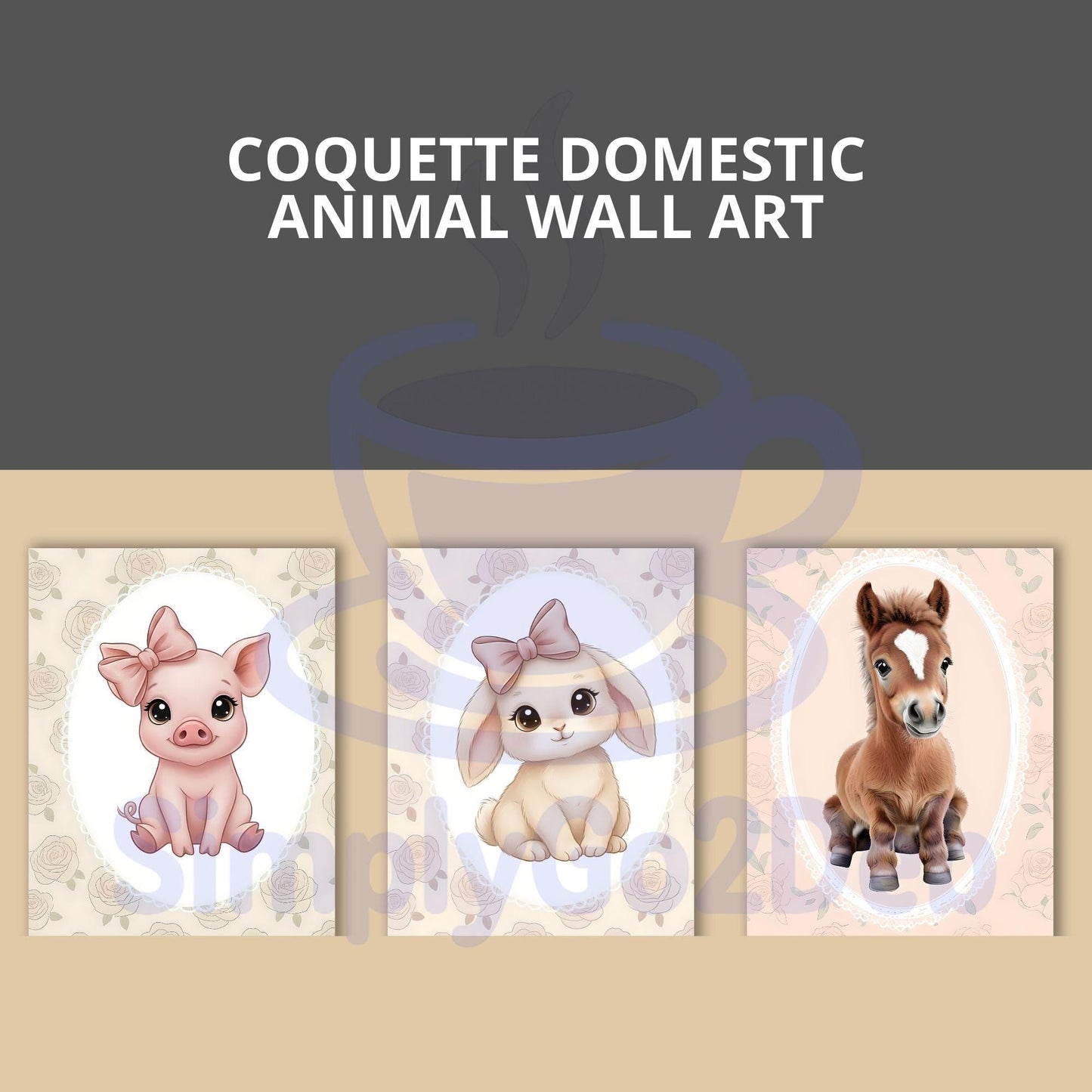 Coquette Baby Animal Nursery Wall Art, Pink Decor Set - Set of 14