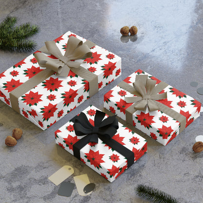 Red Poinsettia Pattern Gift Wrapping Paper Roll | Holiday Wrapping Paper