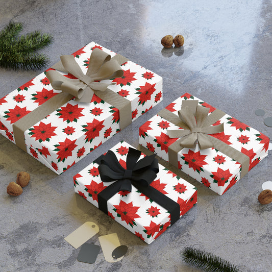 Red Poinsettia Pattern Gift Wrapping Paper Roll | Holiday Wrapping Paper