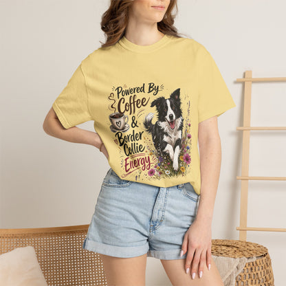 Powered by Coffee & Border Collie Energy T-Shirt | Border Collie Dog Tee