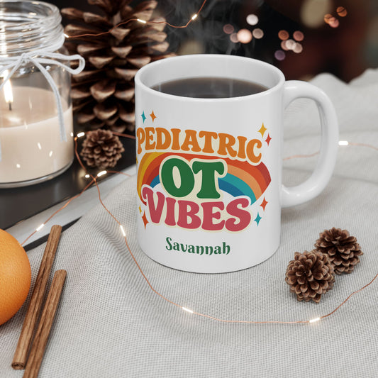 Pediatric OT Vibes Retro Personalized Mug | Custom Name Coffee Cup