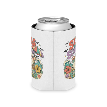 Seas the Scream ghost beach scene Can Cooler | Beach Mode Activated, Tropical Flowers
