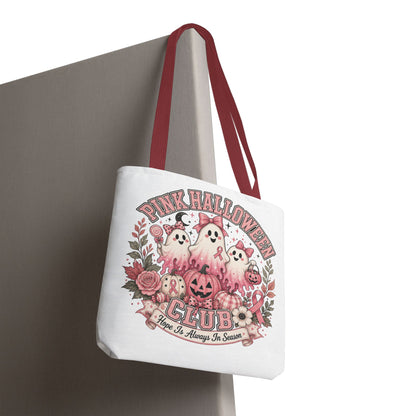 Breast Cancer Awareness Pink Halloween Club ghost trio tote bag | spooky floral pumpkin design