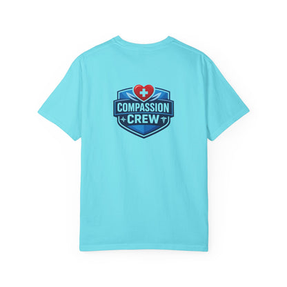 Compassion Crew heart logo Healthcare Worker T-Shirt | Personalized Name Tee