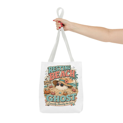 Resting Beach Ghost Tote Bag | Cute Halloween Beach Ghost Illustration