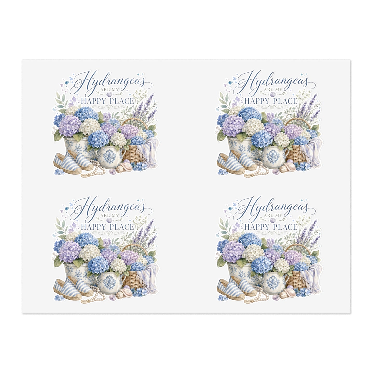 Hydrangeas Happy Place Sticker Sheet | Floral Hydrangea Decorative Stickers