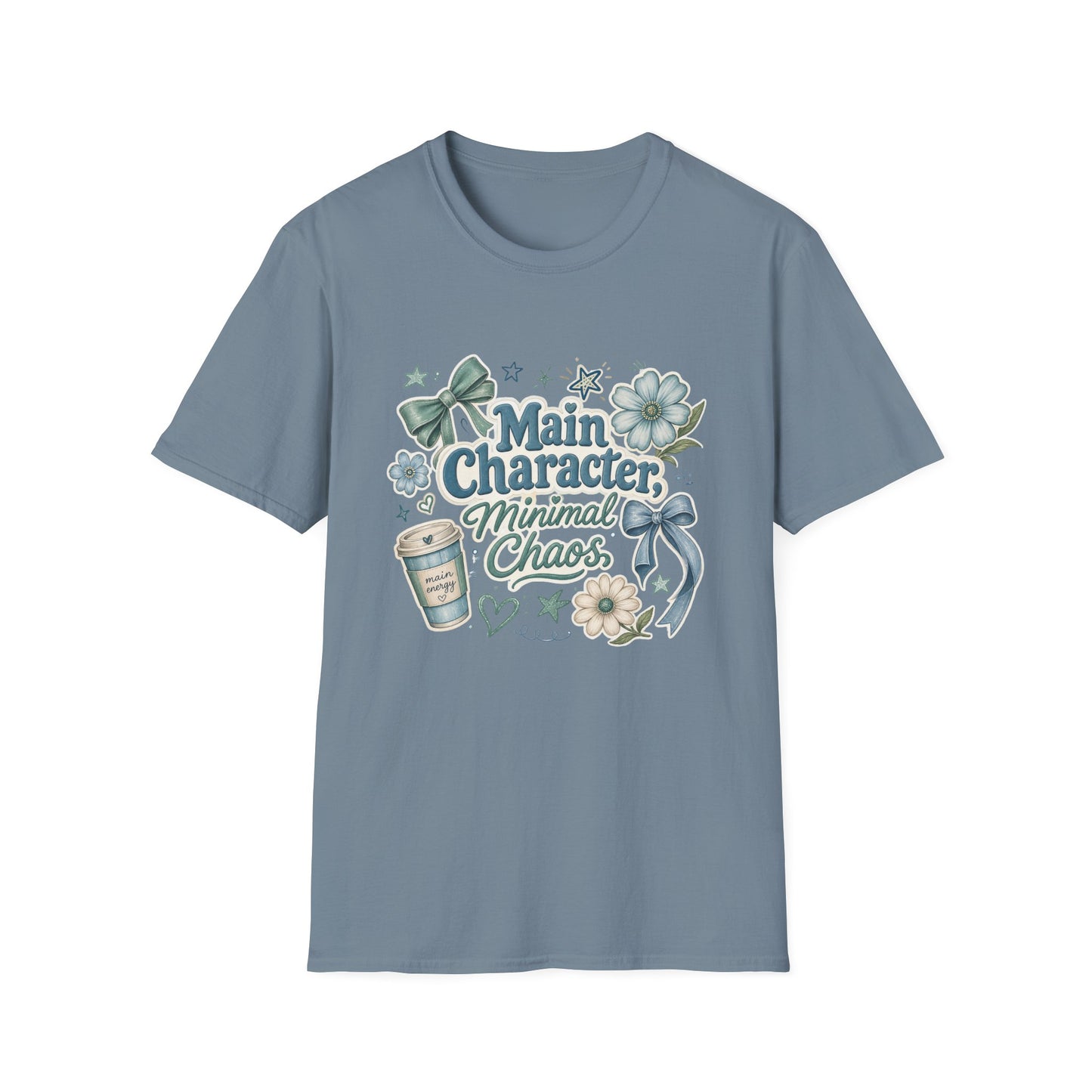 Main Character Minimal Chaos T-Shirt | Floral Bows Stars Design