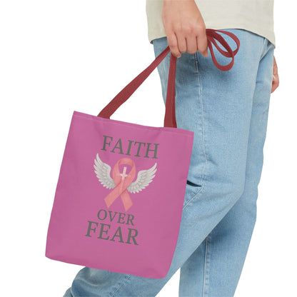 Faith Over Fear Tote Bag - Inspirational, Pink Ribbon, Breast Cancer Awareness, Motivational Gift, Everyday Use