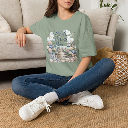 Petals Piers Peace T-Shirt | Coastal Lighthouse Floral Seagulls Design