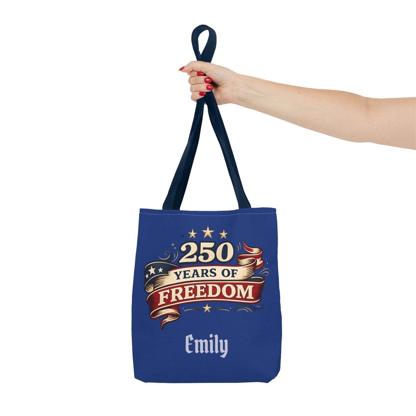 250 Years of Freedom Tote Bag | Patriotic Flag Ribbon Design