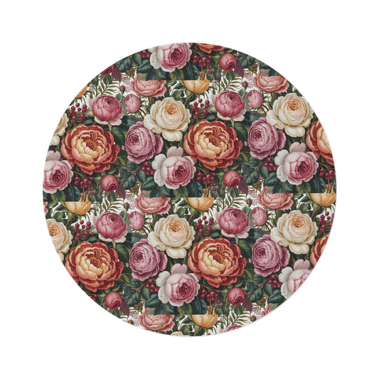 Vintage Rose Floral Round Rug | Cottagecore Boho Area Accent