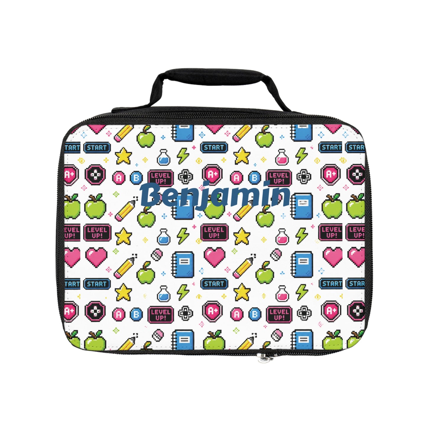 Pixel Arcade Game Icons Lunch Bag | Personalized Name Option