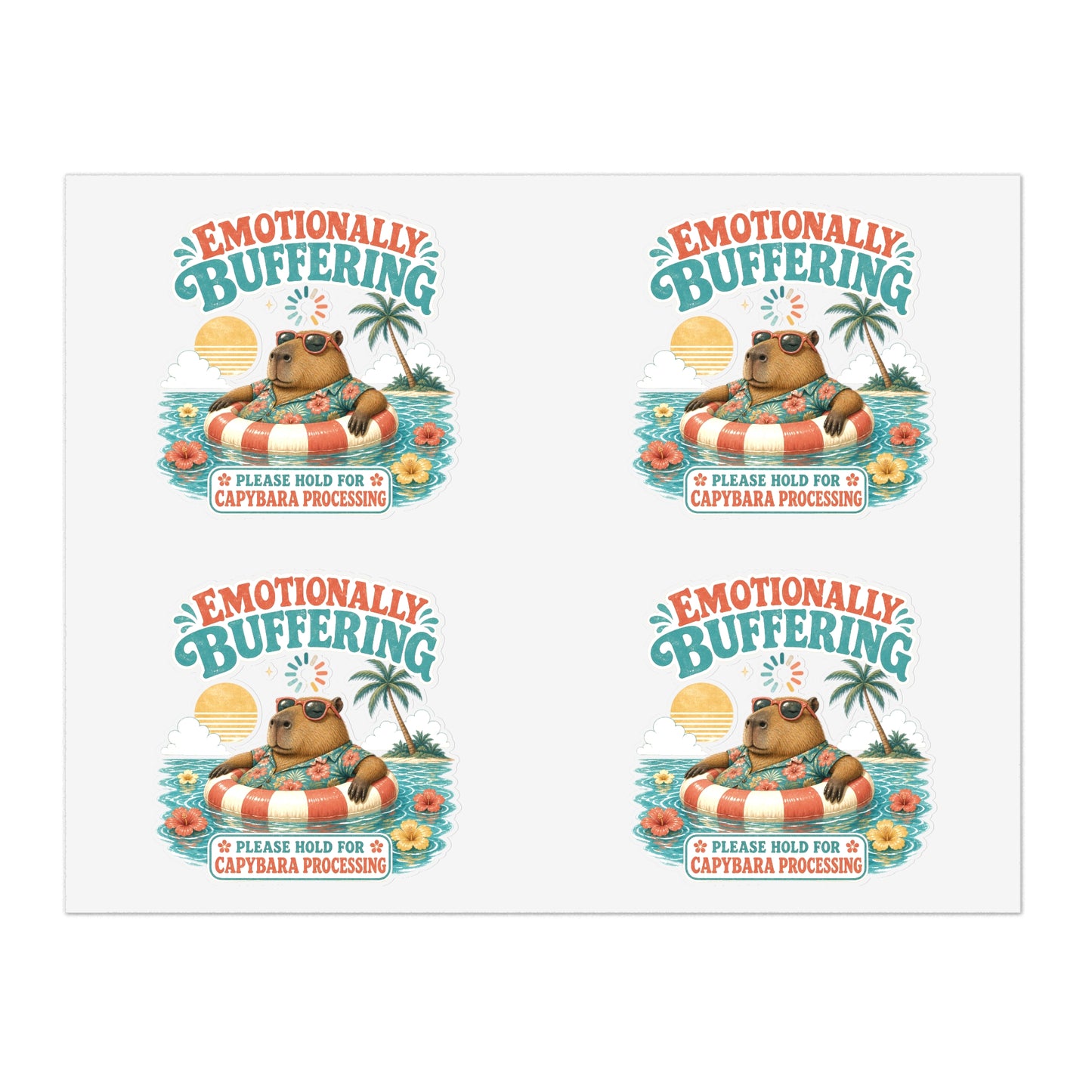 Emotionally Buffering Capybara Illustration Sticker Sheet | 4pcs