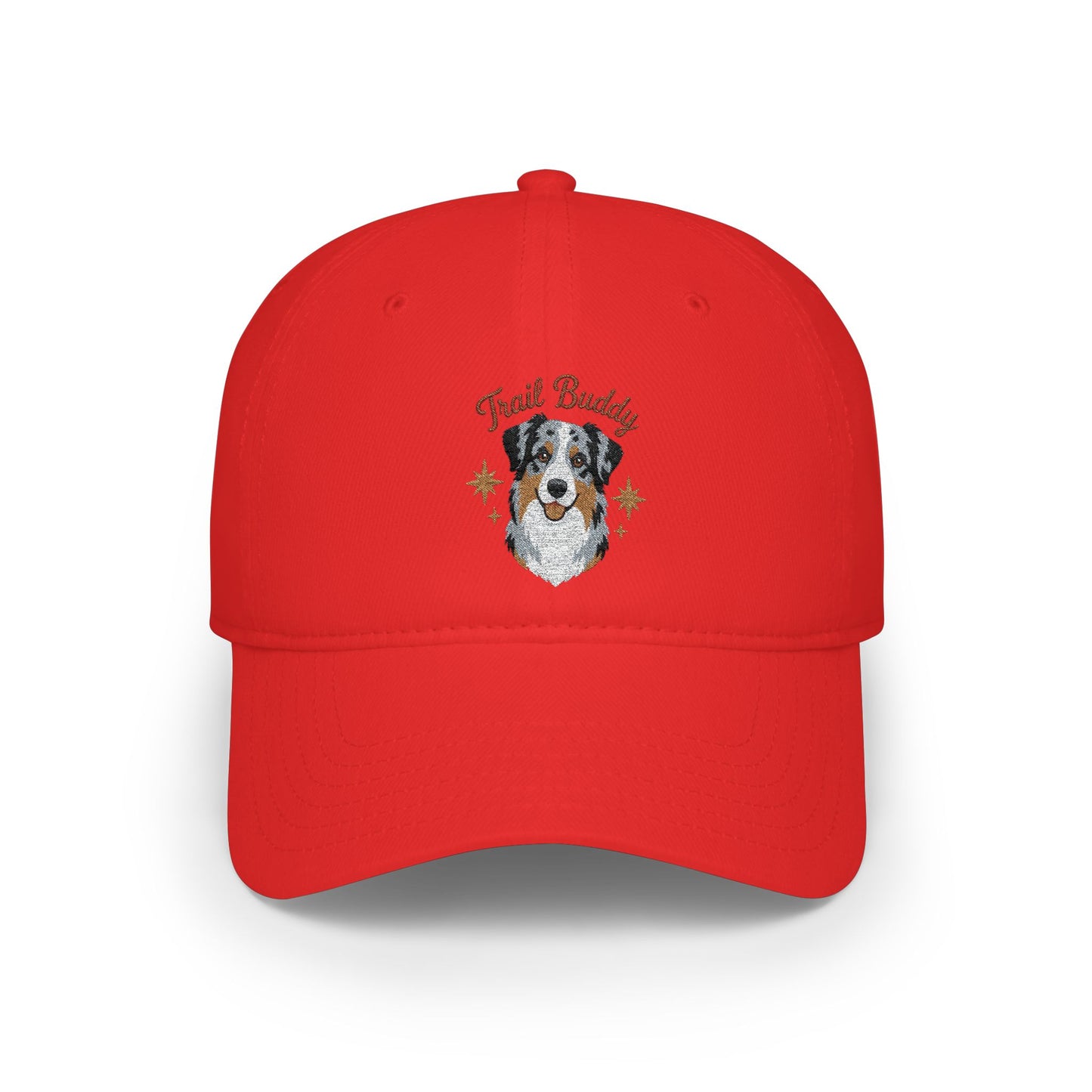 Australian Shepherd Illustration Low Profile Cap | Dog Portrait, Embroidered Paw Accents