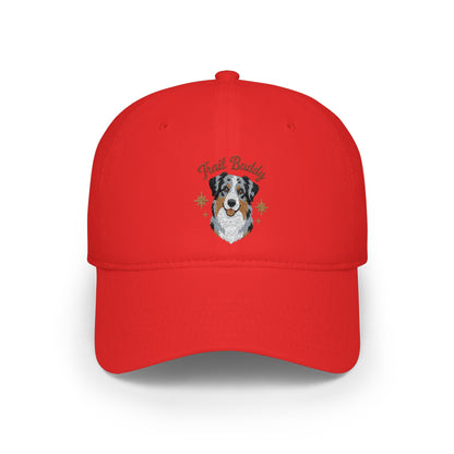 Australian Shepherd Illustration Low Profile Cap | Dog Portrait, Embroidered Paw Accents