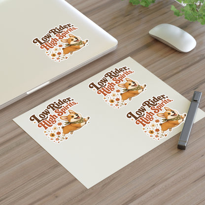 Low Rider High Spirits Corgi Sticker Sheet | Retro Floral Corgi Stickers