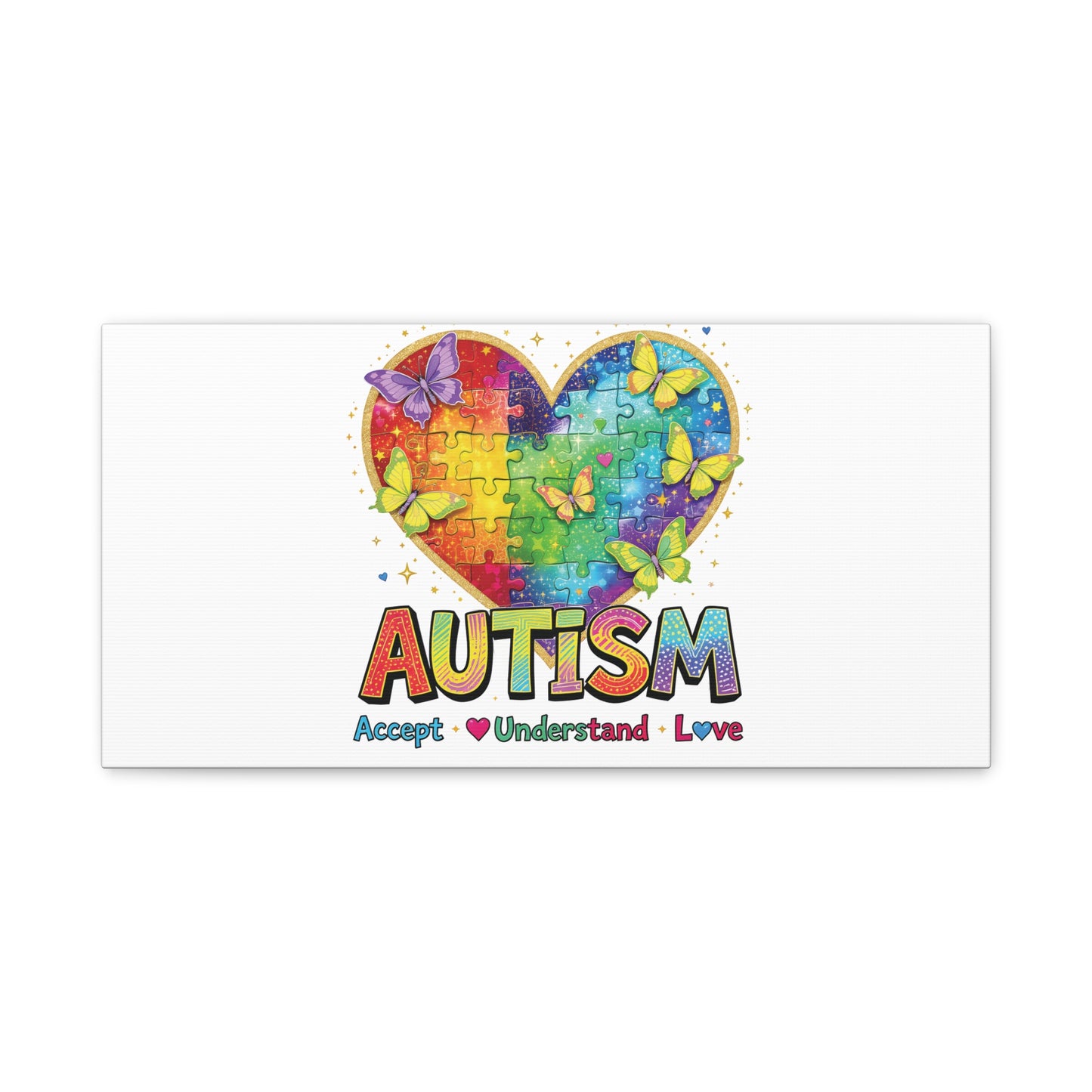 Autism Heart Puzzle Rainbow Butterflies Canvas | Accept Understand Love