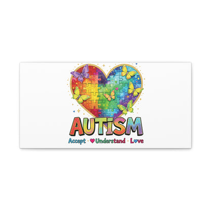 Autism Heart Puzzle Rainbow Butterflies Canvas | Accept Understand Love