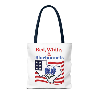 Texas Patriot Tote Bag, Red White and Bluebonnets, Independence Day Accessory, Summer Travel Bag, Gift for Texans, Stylish Grocery Tote