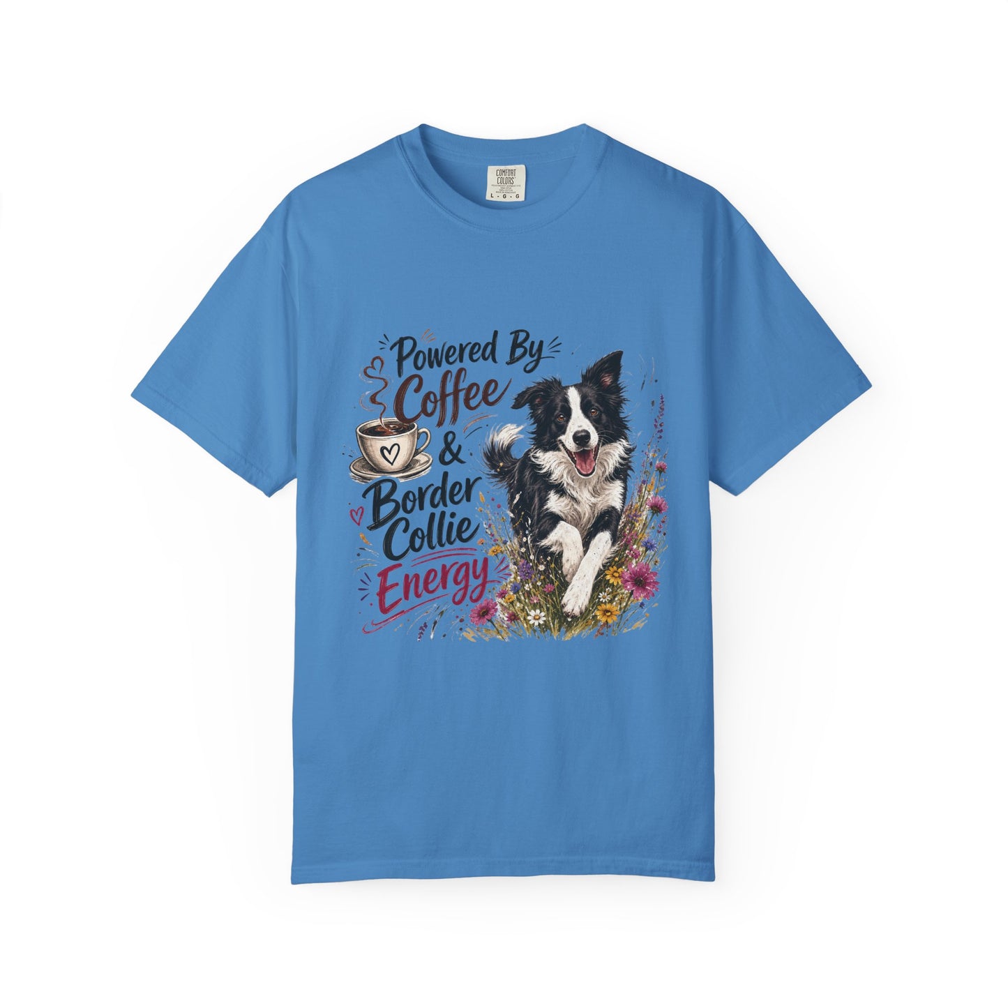 Powered by Coffee & Border Collie Energy T-Shirt | Border Collie Dog Tee