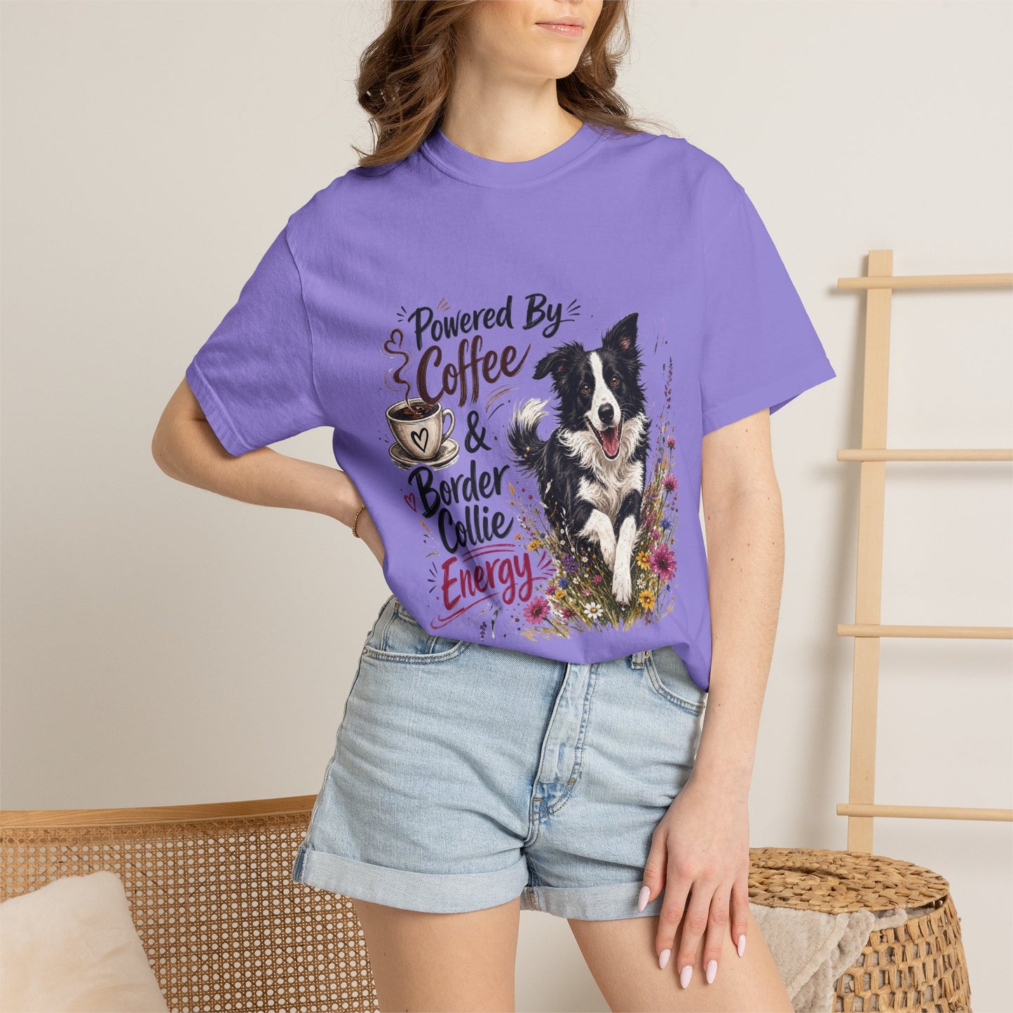 Powered by Coffee & Border Collie Energy T-Shirt | Border Collie Dog Tee