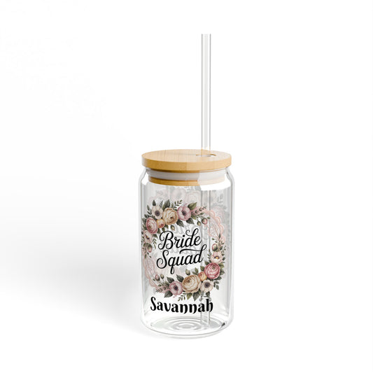 Bride Squad Floral Wreath Sipper Glass | 16oz