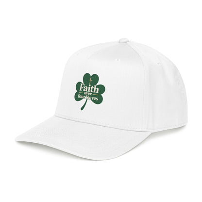 Faith Over Four Leaves Shamrock Mid Profile Baseball Cap | Religious St. Patrick's