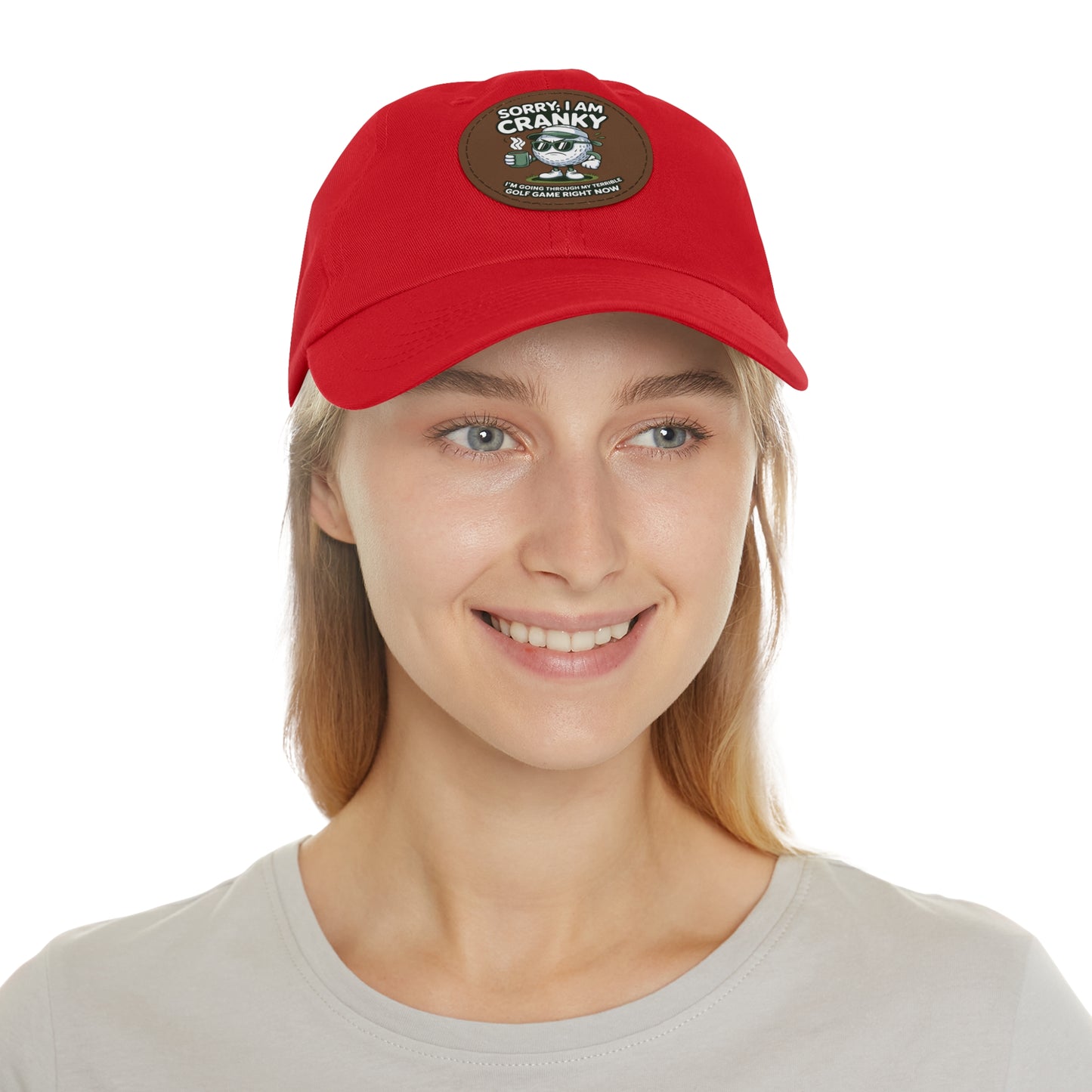 Sorry I Am Cranky golf cartoon Dad Hat | Leather Patch