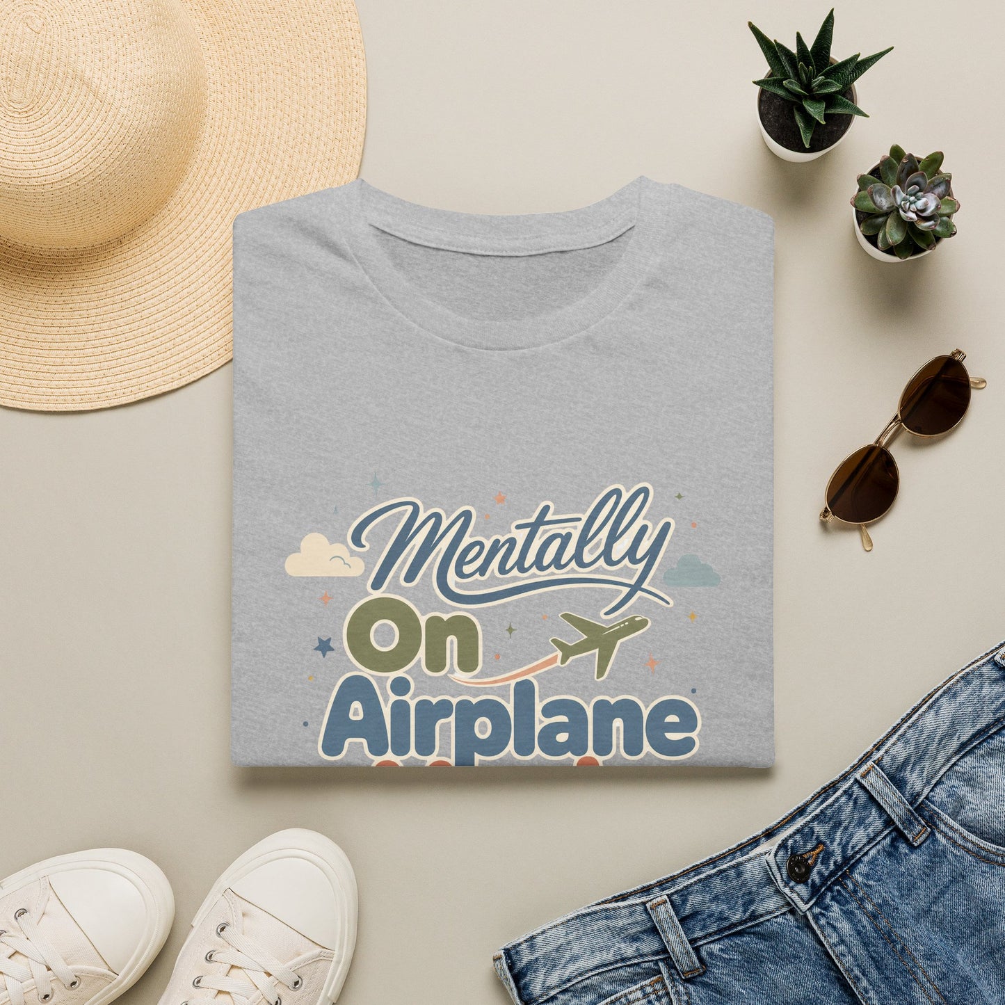 Mentally On Airplane Mode T-Shirt | Travel Plane Graphic