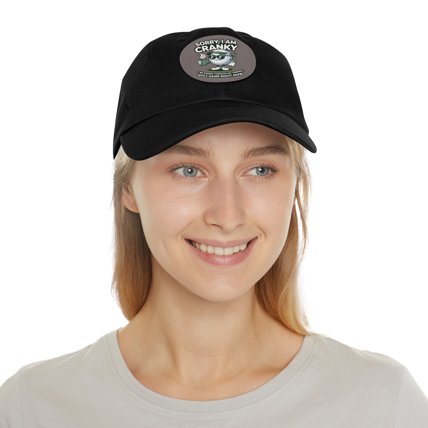 Sorry I Am Cranky golf cartoon Dad Hat | Leather Patch