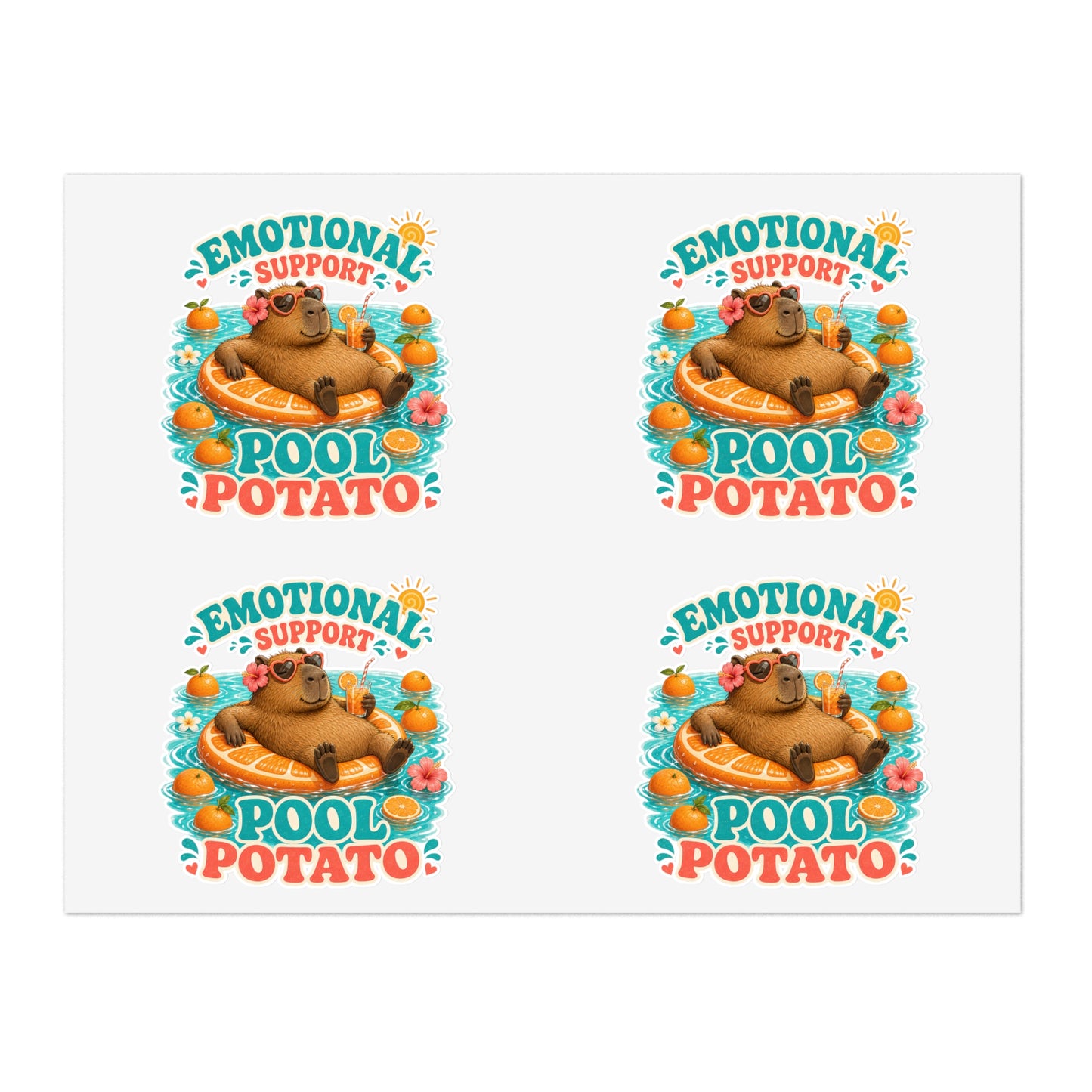Emotional Support Pool Potato Capybara Sticker Sheet