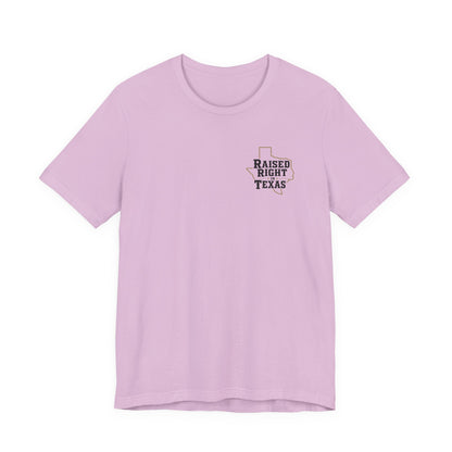 Raised Right in Texas T-Shirt | Texas Outline, Typographic Western Design