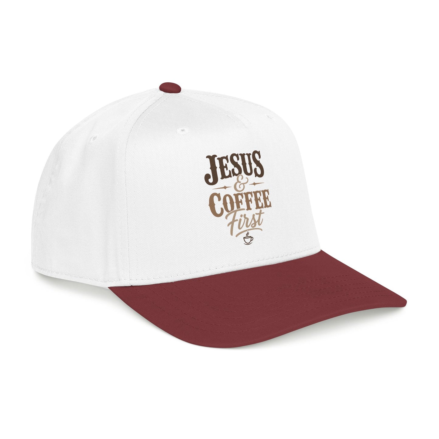 Jesus & Coffee First Mid Profile Baseball Cap | Christian Script Logo