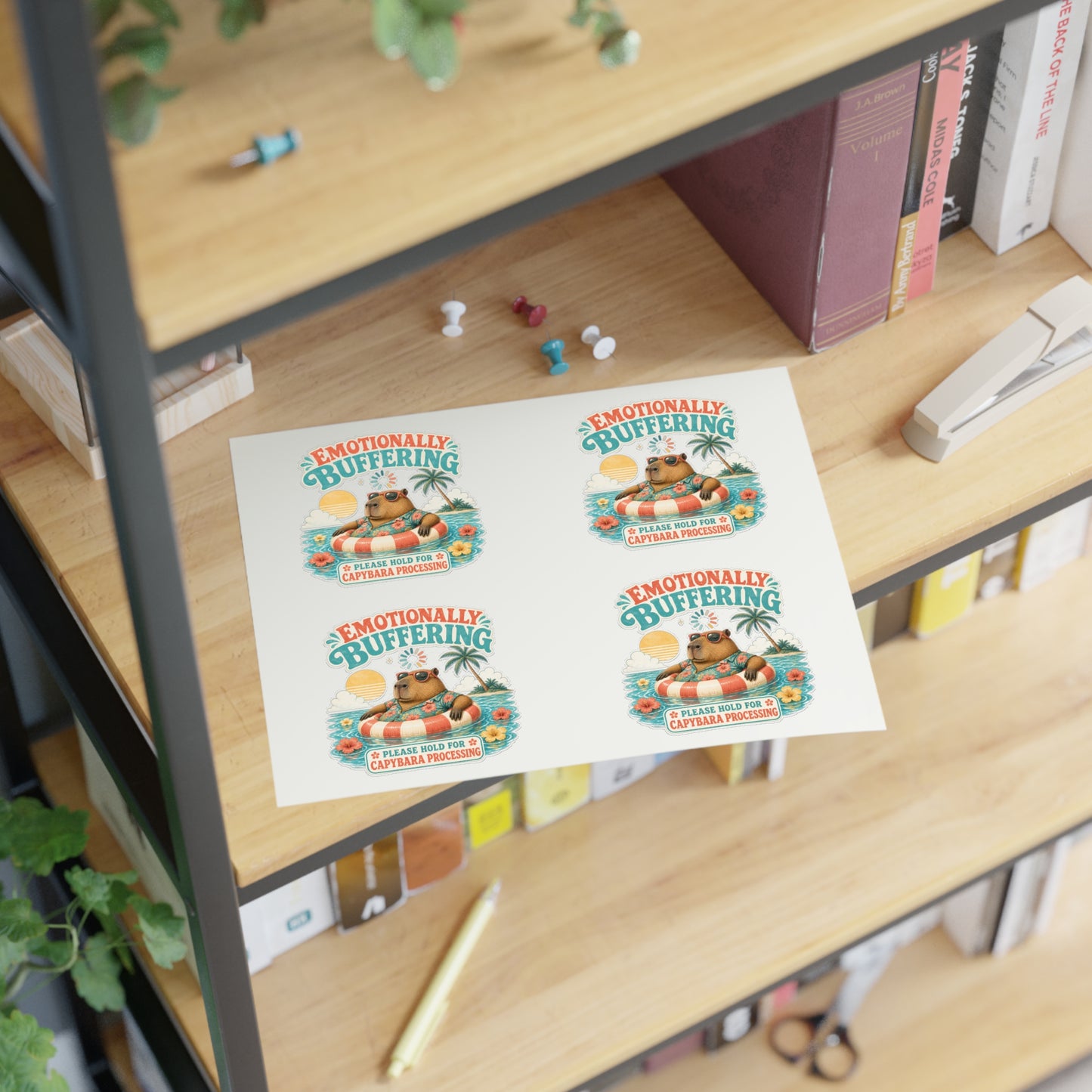 Emotionally Buffering Capybara Illustration Sticker Sheet | 4pcs