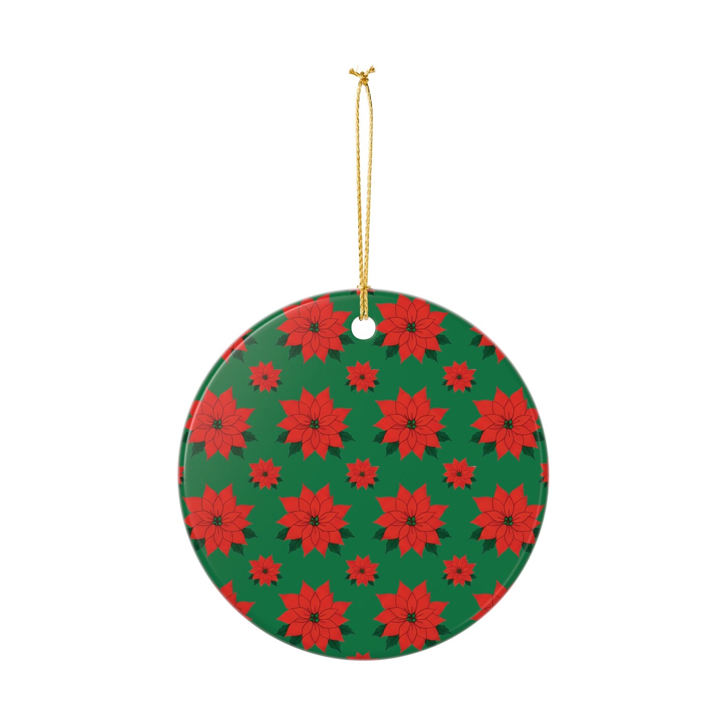 Poinsettia Pattern Ceramic Ornament | Christmas Holiday Decoration
