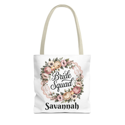 Bride Squad Tote Bag | Floral Wreath, Custom Name Option