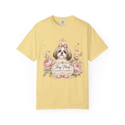 Shih Tzu Floral Portrait T-Shirt | Tiny Floof Illustration, Pink Roses