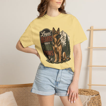Loyal Hearts Have Four Paws German Shepherd T-shirt | Mountain Forest Dog Design