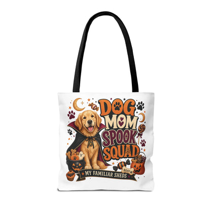 Dog Mom Spook Squad Tote Bag | Halloween Golden Retriever Pumpkin Design