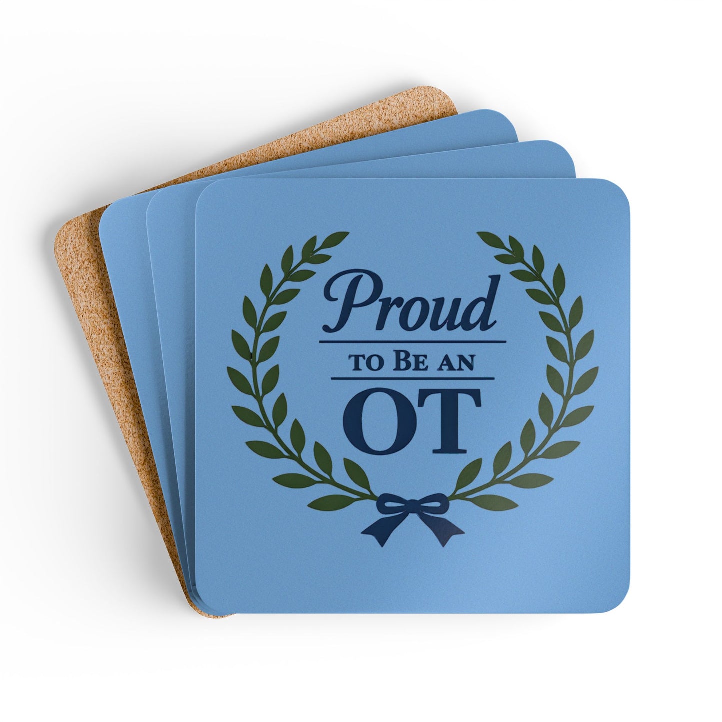 Proud to Be an OT Corkwood Coaster Set | Occupational Therapist Laurel Wreath