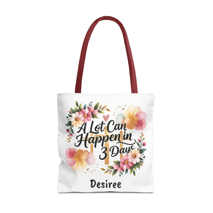 A Lot Can Happen in 3 Days Easter Faith Tote Bag | Floral Script Personalized Name