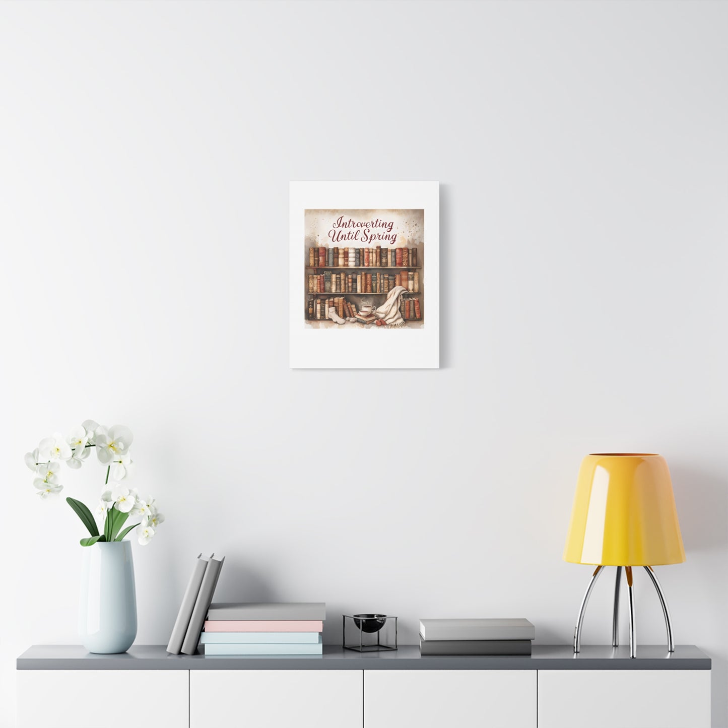 Cozy Wall Art, Introverting Until Spring Quote, Home Decor, Book Lover Gift, Spring Decor, Library Aesthetic
