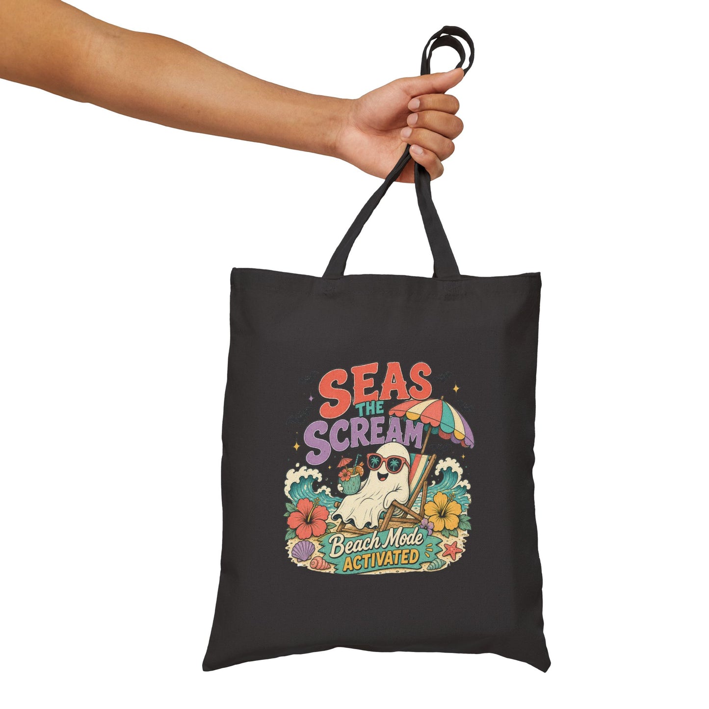 Seas the Scream beach pug illustration Tote Bag | personalized name option