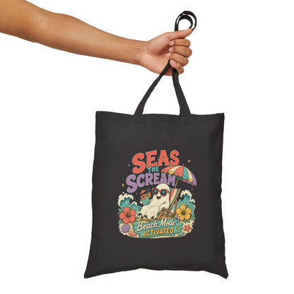 Seas the Scream beach pug illustration Tote Bag | personalized name option