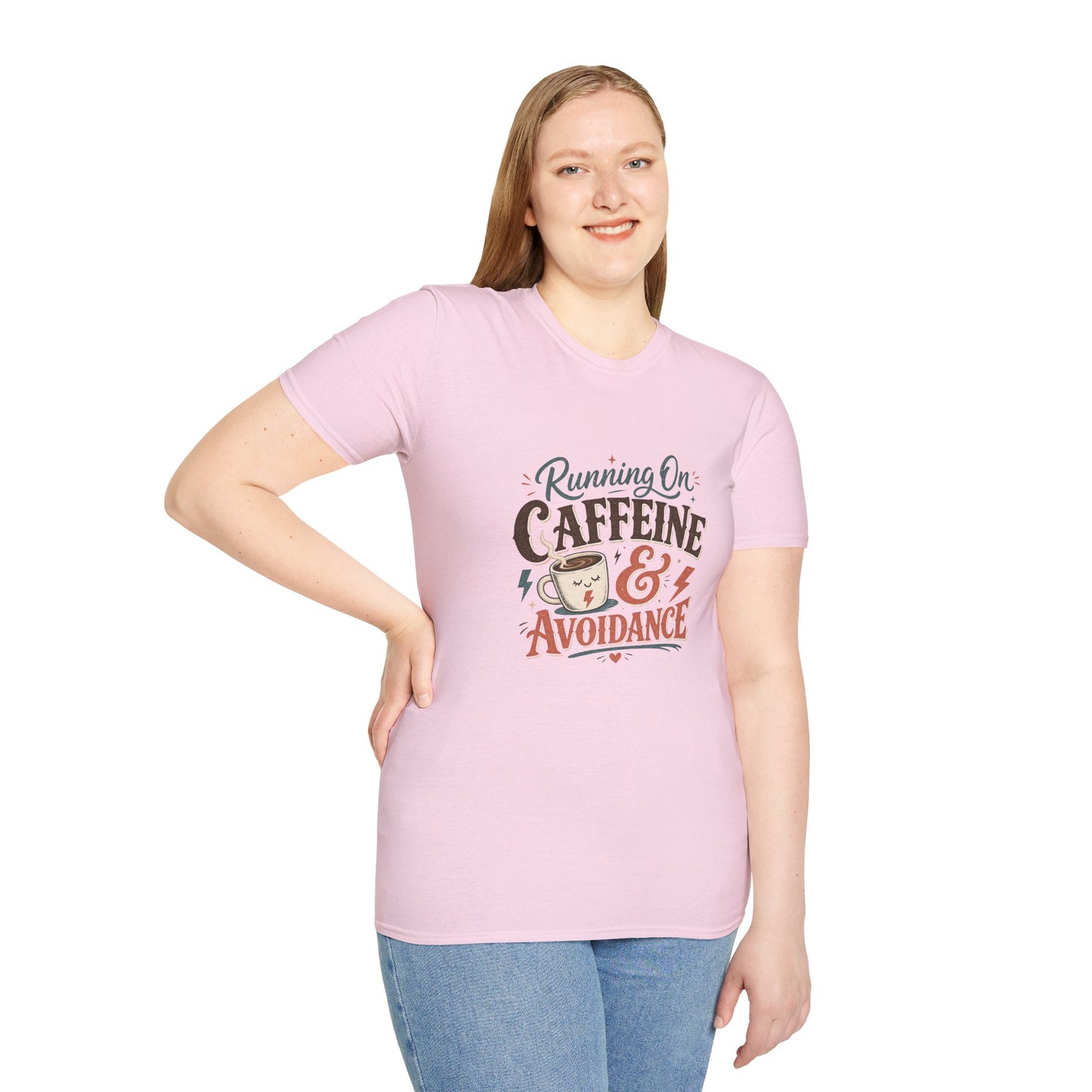 Running On Caffeine & Avoidance T-Shirt | Funny Coffee Quote Tee