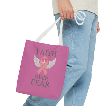 Faith Over Fear Tote Bag - Inspirational, Pink Ribbon, Breast Cancer Awareness, Motivational Gift, Everyday Use