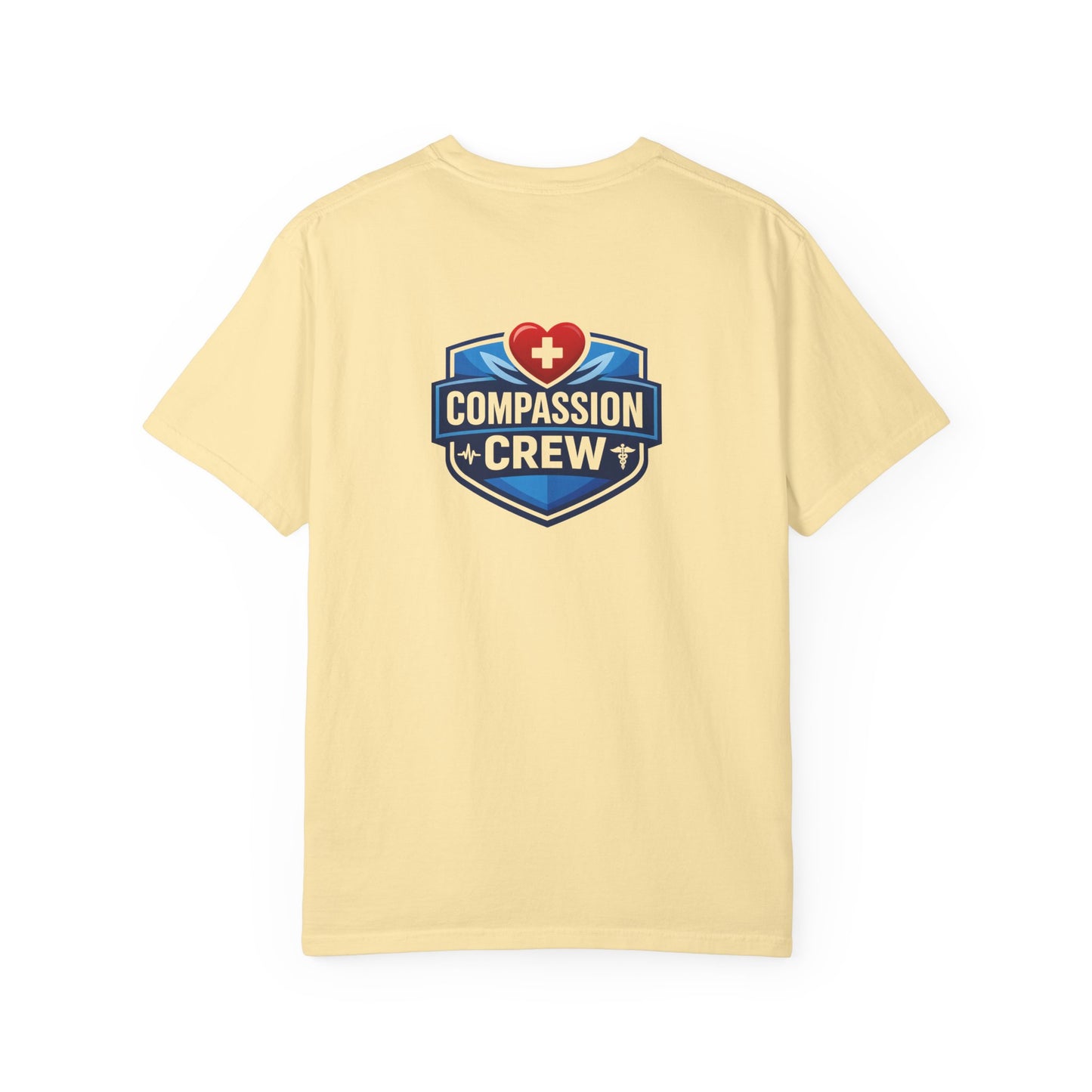Compassion Crew heart logo Healthcare Worker T-Shirt | Personalized Name Tee